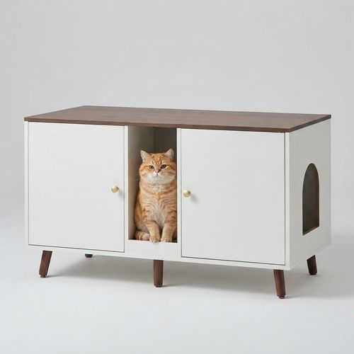 Double Cat Litter Box Enclosure with Scratching Pad