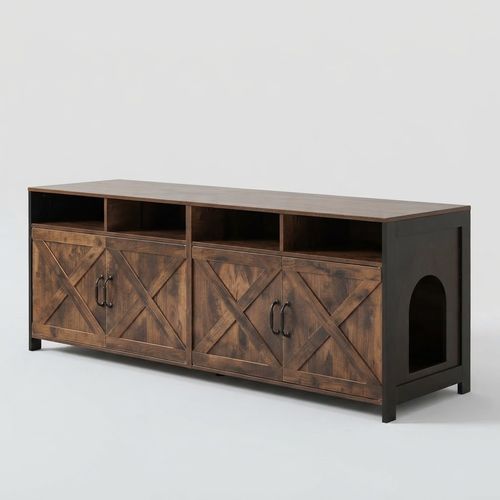 63-Inch Double Cat Litter Box Enclosure TV Stand