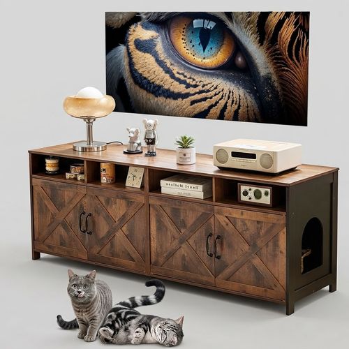 63-Inch Wooden Double Cat Litter Box Enclosure