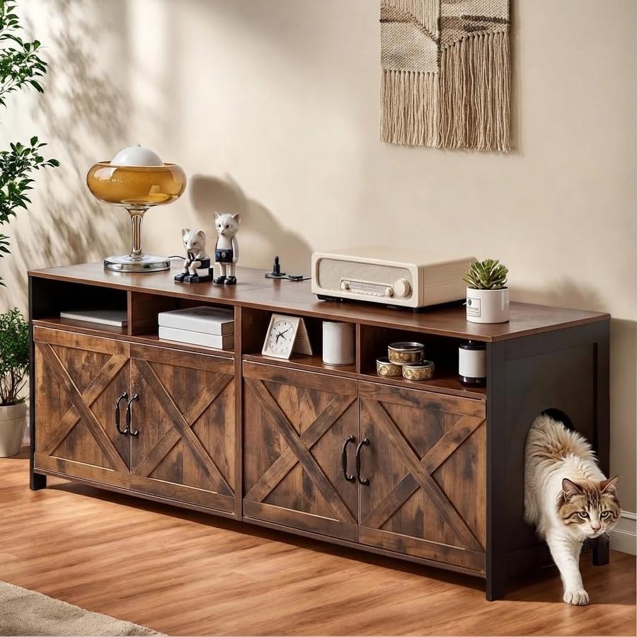 63-Inch Double Cat Litter Box Enclosure TV Stand