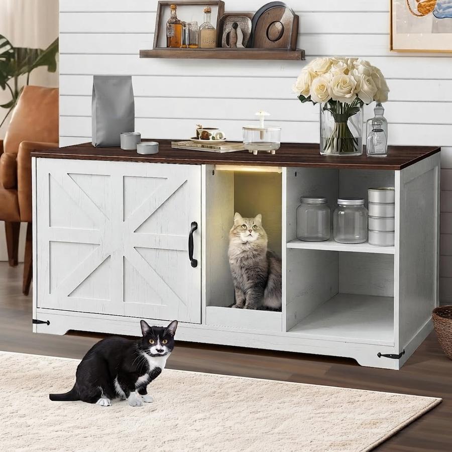 43-Inch Farmhouse Cat Litter Box Enclosure